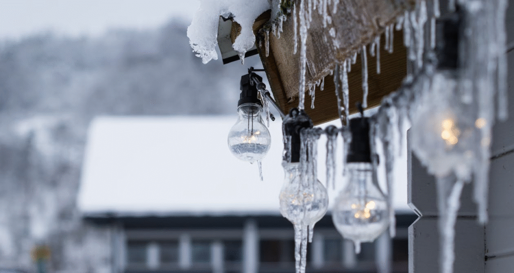  Light bulbs on a house during winter